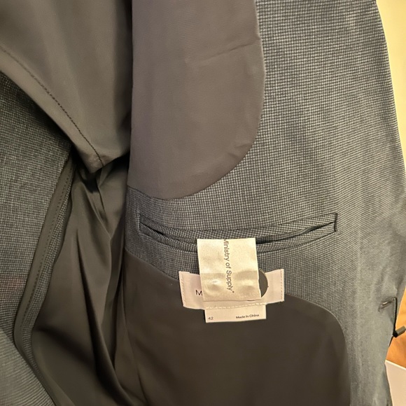 Ministry of Supply Suit Jacket SZ 42 Reg Elegant Navy Blue Check Pattern Stretch - Picture 12 of 13